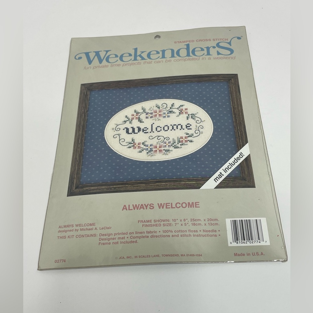 Weekenders Cross Stitch Always Welcome Kit 7x5 Blue Mat #02774 NIP Needlepoint